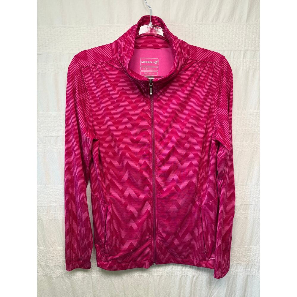 Merrell Lauley Chevron Full Zip Jacket, Pink, Large, UPF 50, Lightweight